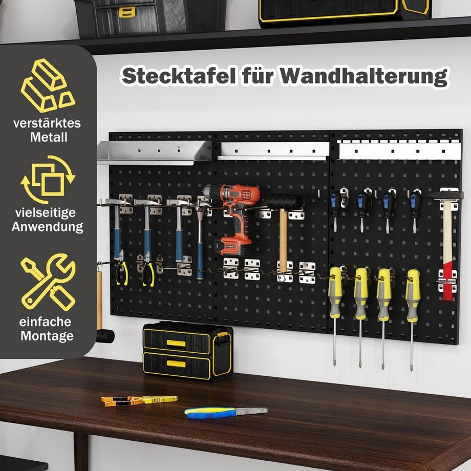 Northio  Werkzeugwand Werkzeug Lochwand mit 3 Stecktafeln & 28-teilige hängende Zubehörteile Schwarz 