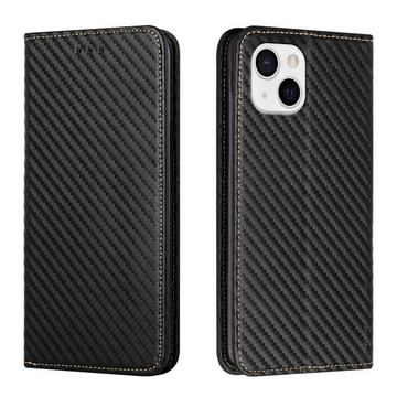 iPhone 14 Plus - Carbon Look Flip Case Cover rosa