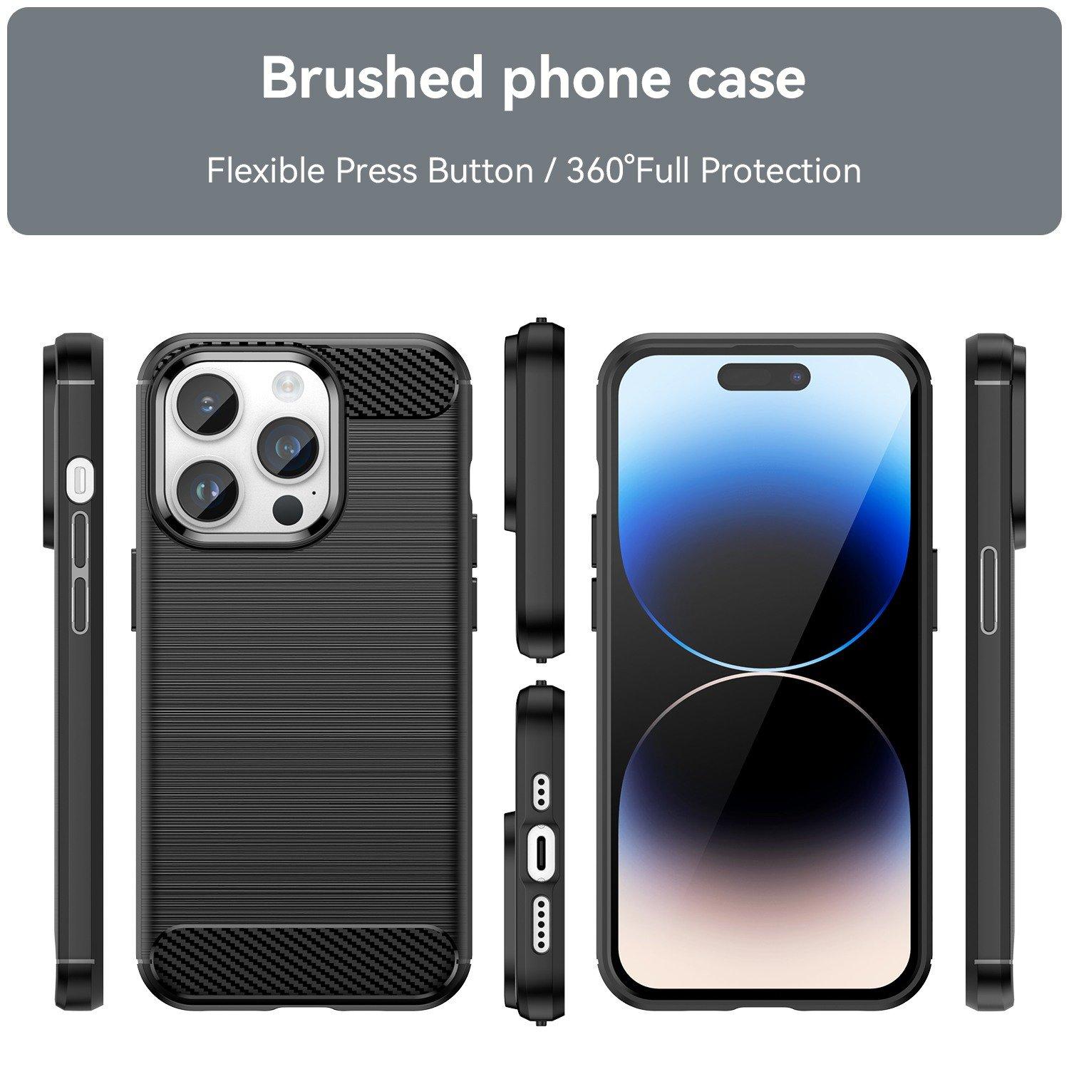 Cadorabo  Hülle für Apple iPhone 14 PRO TPU Silikon Edelstahl-Karbonfaser Optik 