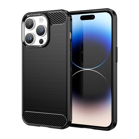 Cadorabo  Hülle für Apple iPhone 14 PRO TPU Silikon Edelstahl-Karbonfaser Optik 