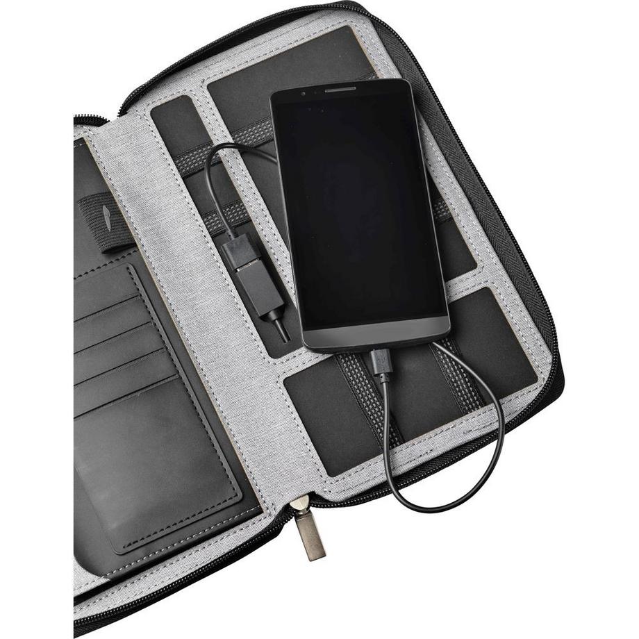 dufco by styro Travel wallet with powerbank 4000 mAh "Smart Organizers", blue jeans with dufco logo  