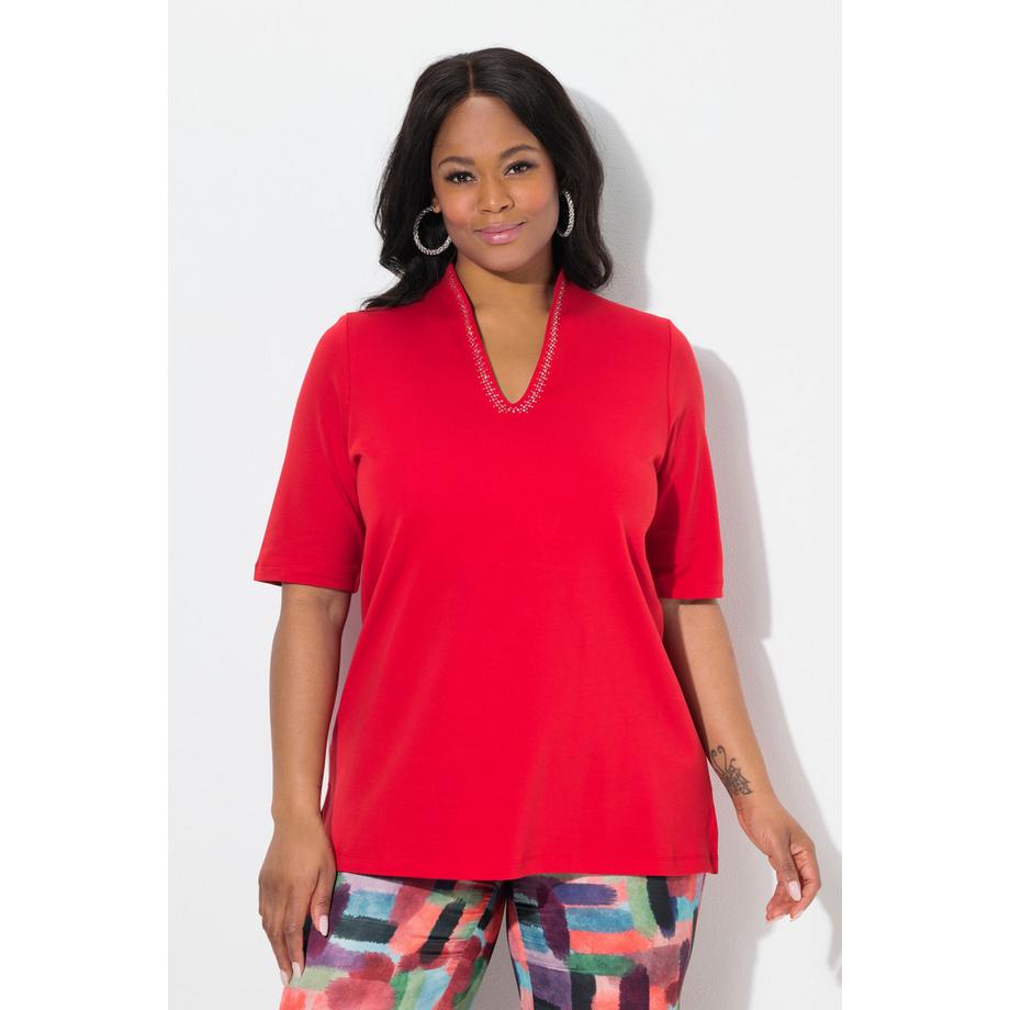 Ulla Popken A-Linie T-Shirt Stehkragen Halbarm  