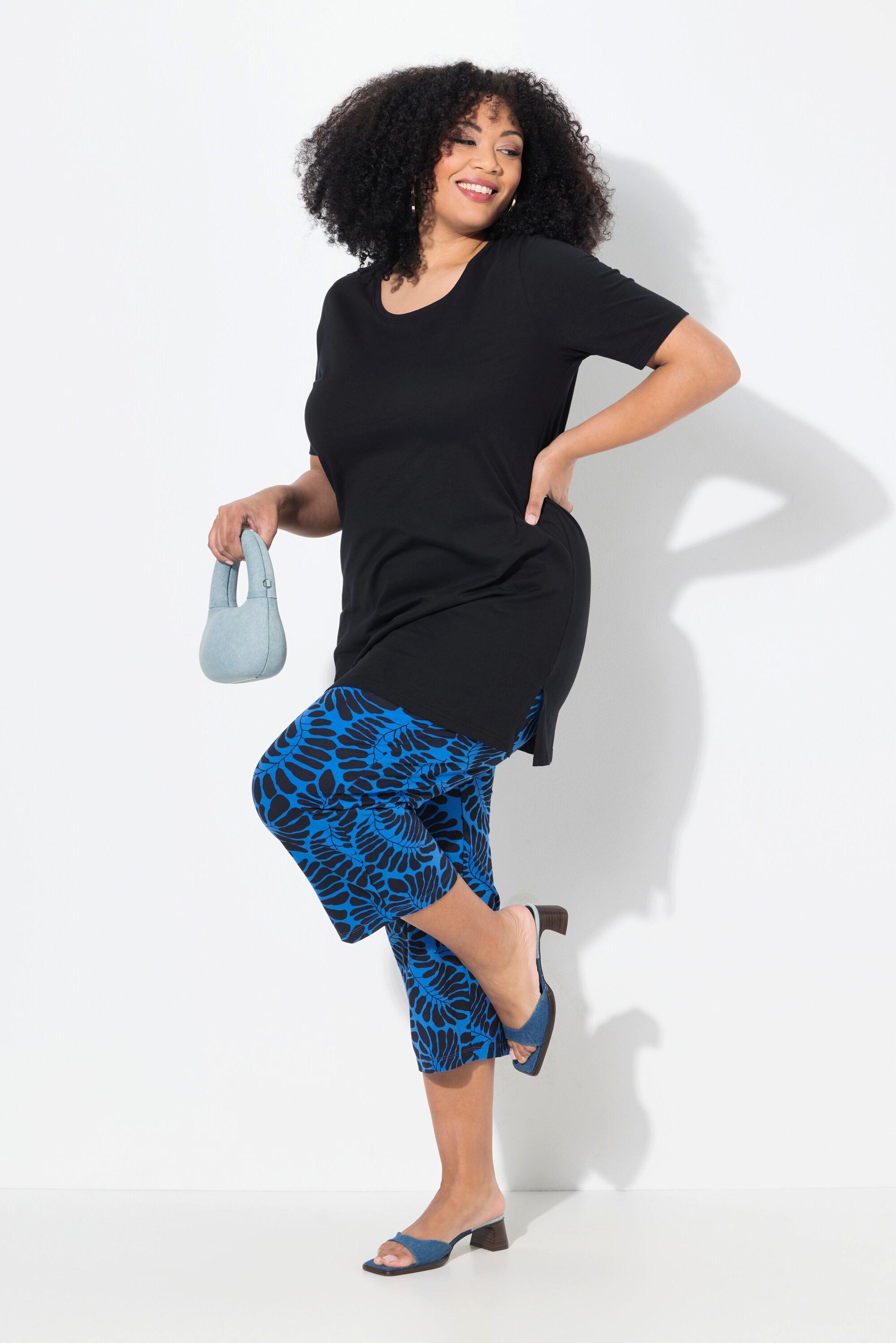 Ulla Popken Pantaloni 7/8 Jersey Gamba Larga Dritta Vita Elastica  