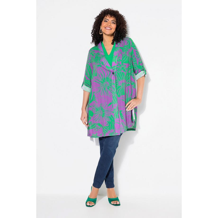 Ulla Popken Blusenjacke Blüten V-Ausschnitt Langarm  