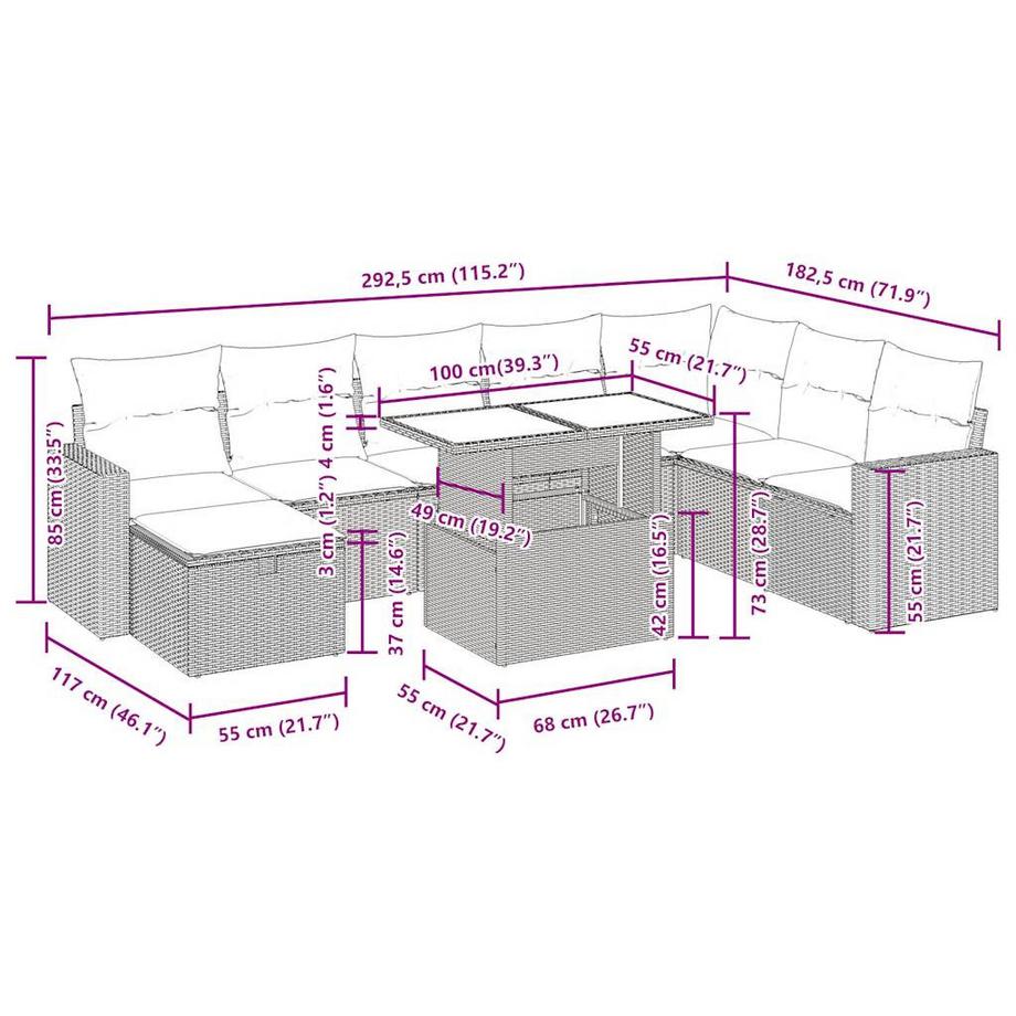 VidaXL Ensemble de canapés de jardin rotin synthétique  