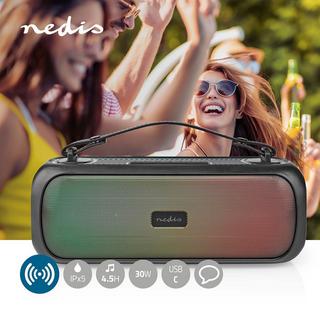 Nedis  Bluetooth® Party Boombox | 4,5 heures | 2.0 | 45 W | La lecture des médias: AUX / USB | Ipx5 | Synchronisationable | Poignée de roulement | Lumière de fête | Noir 