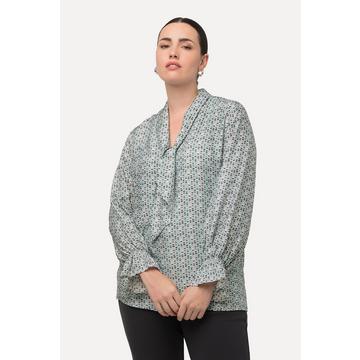 Blouse à manches longues et col montant, lavallière et ruché