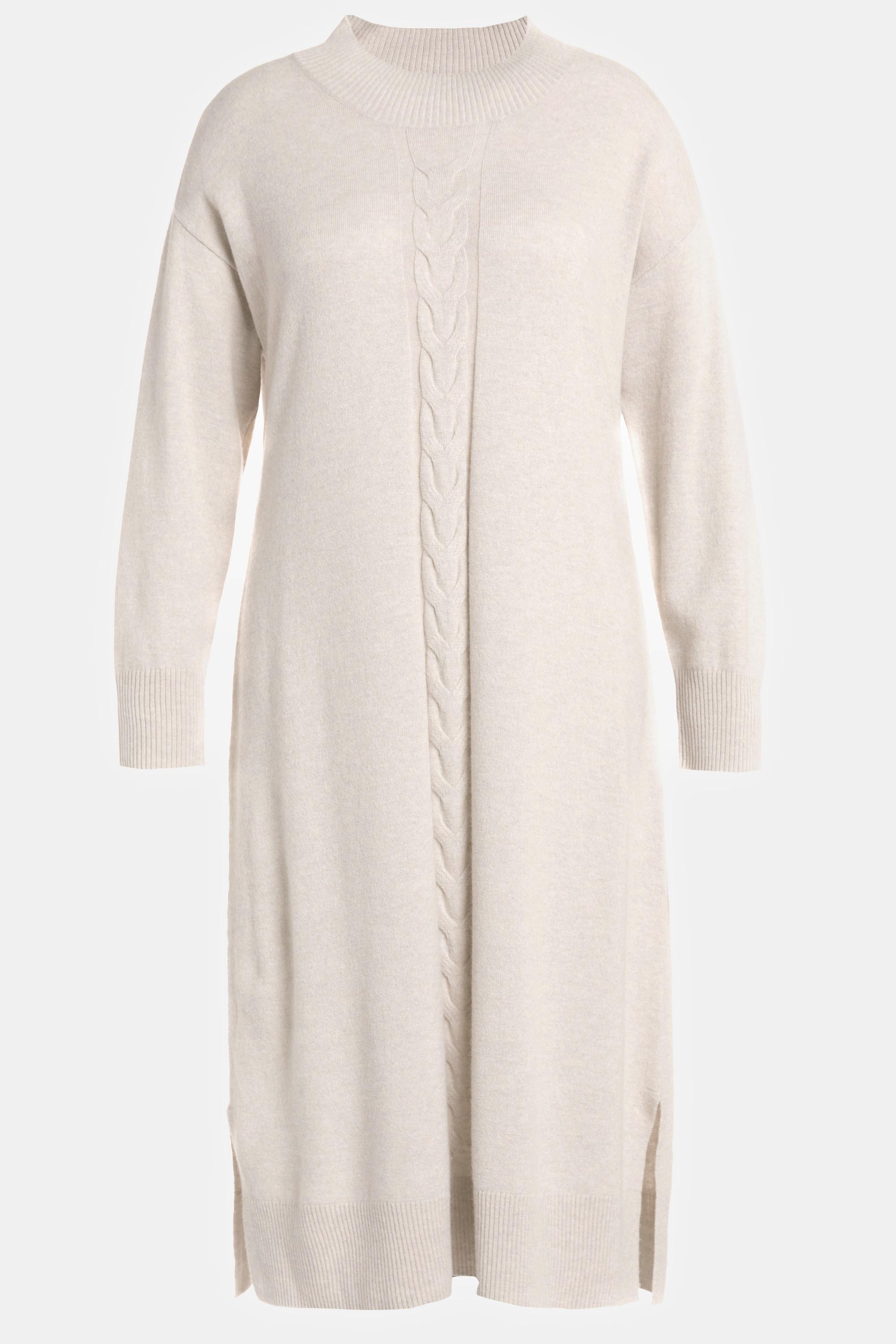 Ulla Popken  Strickkleid, Zopfmuster, Oversized, Stehkragen, Langarm 