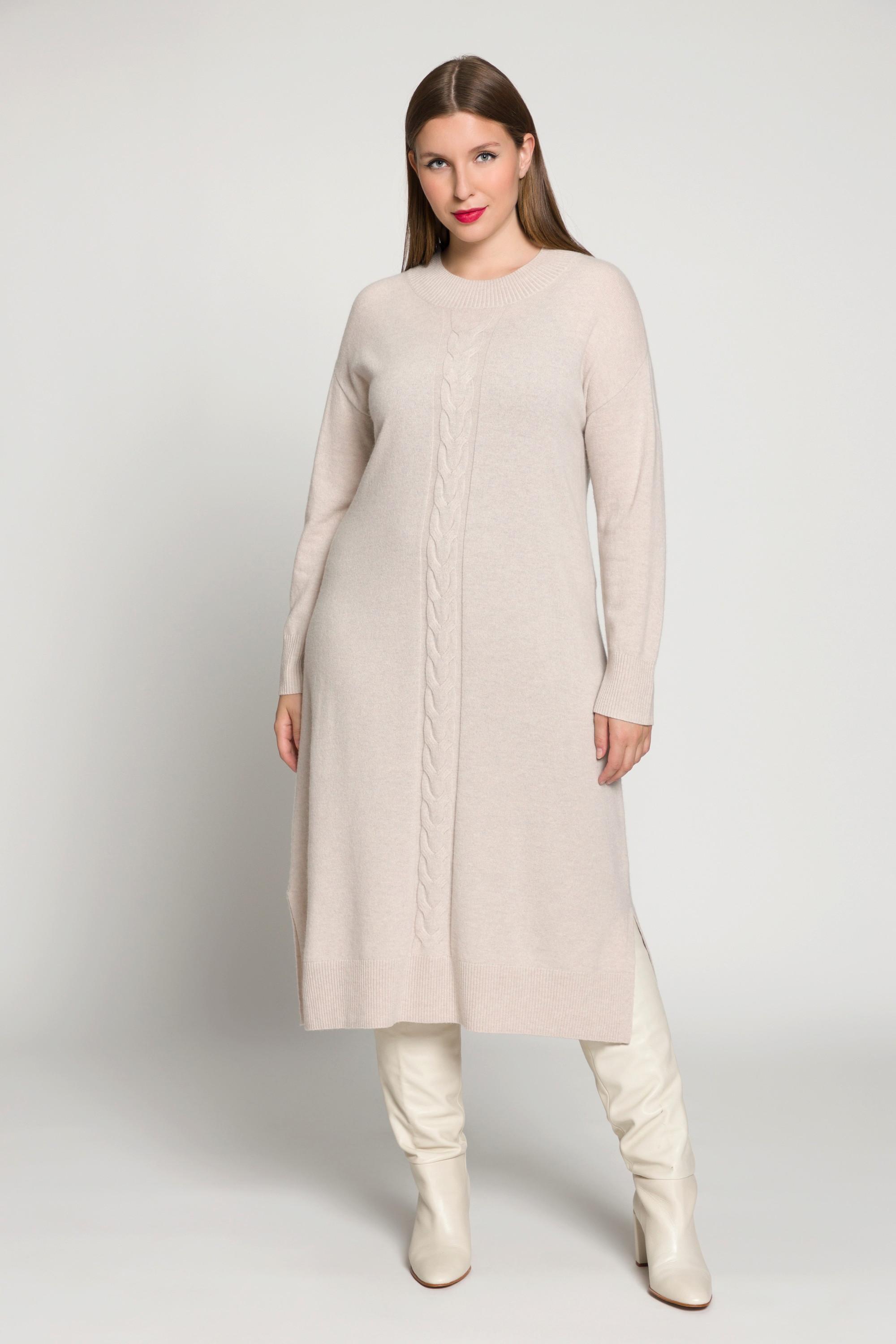 Ulla Popken  Strickkleid, Zopfmuster, Oversized, Stehkragen, Langarm 