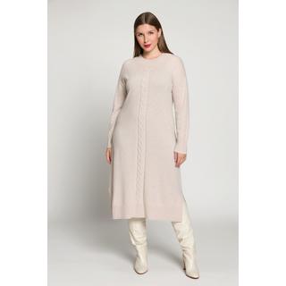 Ulla Popken  Strickkleid, Zopfmuster, Oversized, Stehkragen, Langarm 