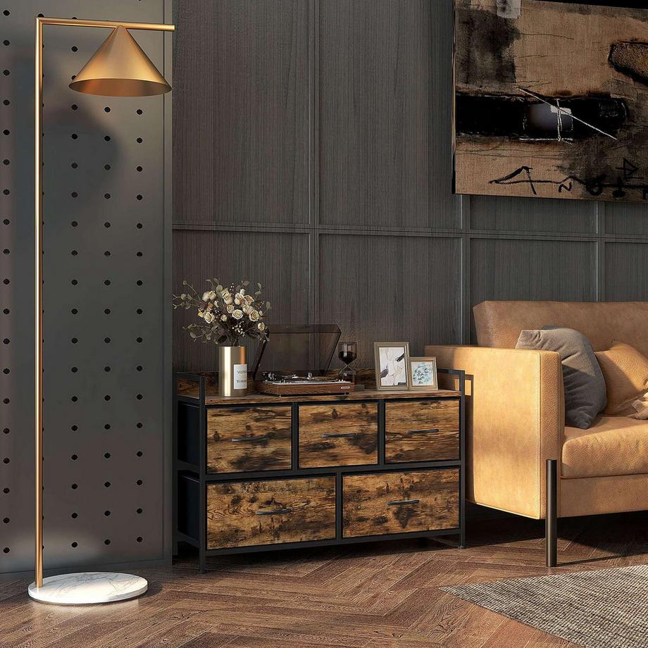 Northio Commode à 5 tiroirs en tissu, meuble de rangement avec cadre en acier, design industriel pour chambre à coucher, salon, marron rustique Aosom  