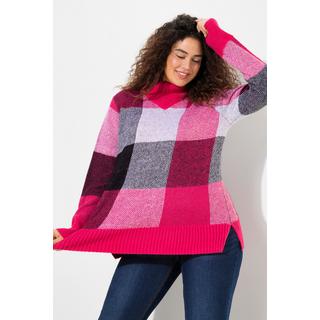 Ulla Popken  Pullover con design a quadri, collo alto e maniche lunghe 