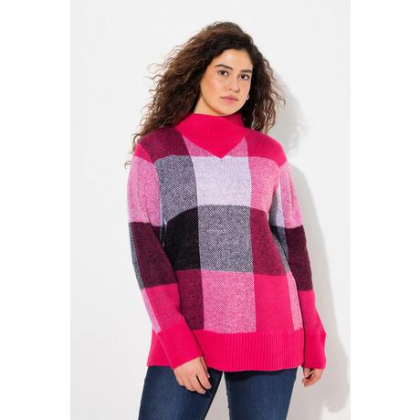 Ulla Popken  Pullover, Karomuster, Stehkragen, Langarm 