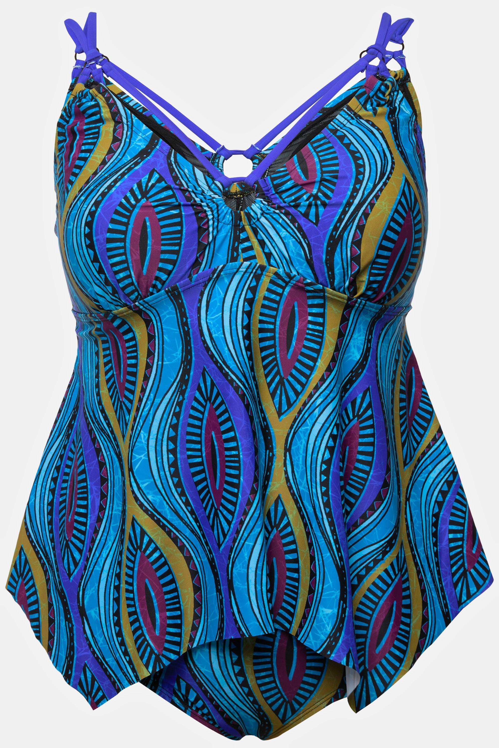 Ulla Popken  Tankini, grafischer Druck, Softcups, Zipfelsaum 