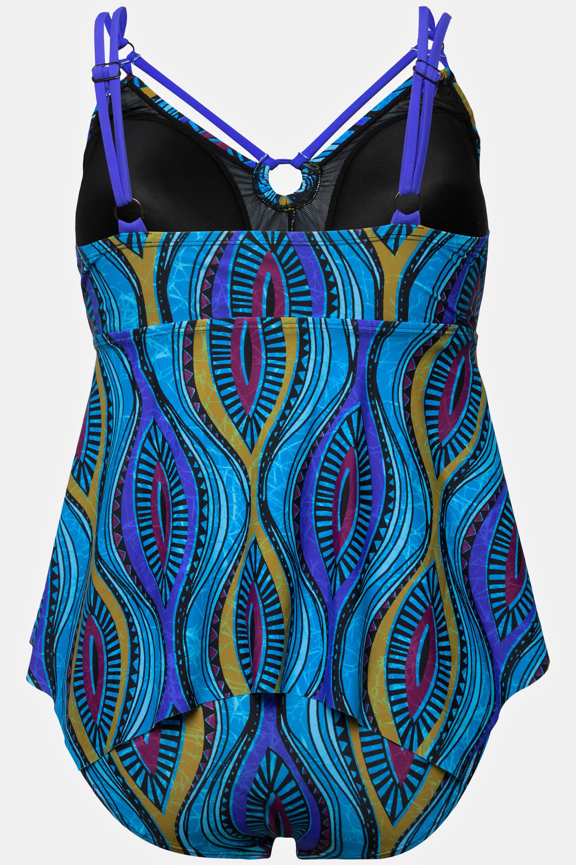 Ulla Popken  Tankini, grafischer Druck, Softcups, Zipfelsaum 