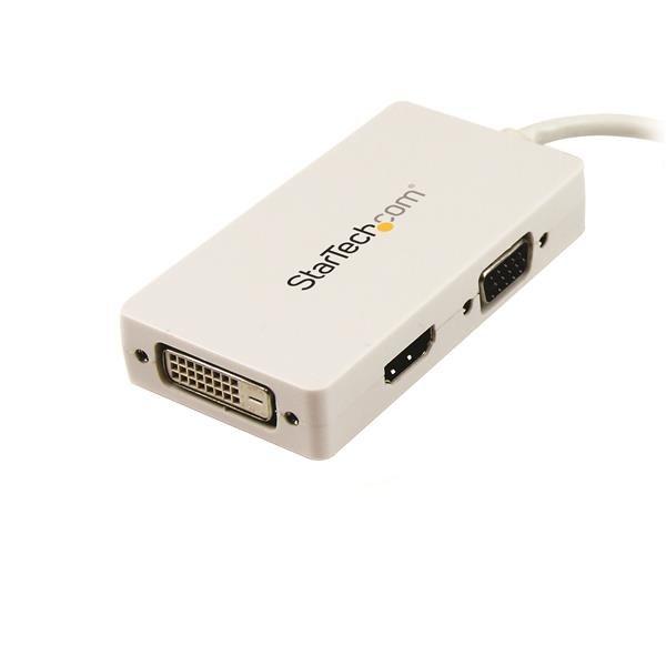 STARTECH.COM  StarTech.com Adaptateur de voyage Mini DisplayPort vers VGA / DVI / HDMI - Convertisseur vidéo 3-en-1 - Blanc 