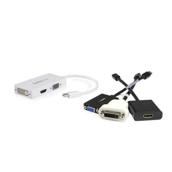 STARTECH.COM  StarTech.com Adaptateur de voyage Mini DisplayPort vers VGA / DVI / HDMI - Convertisseur vidéo 3-en-1 - Blanc 