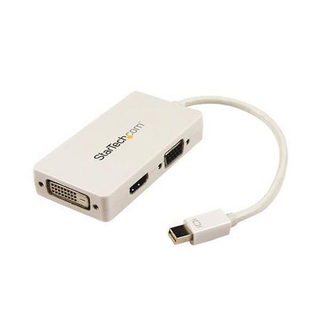 STARTECH.COM  StarTech.com Adaptateur de voyage Mini DisplayPort vers VGA / DVI / HDMI - Convertisseur vidéo 3-en-1 - Blanc 