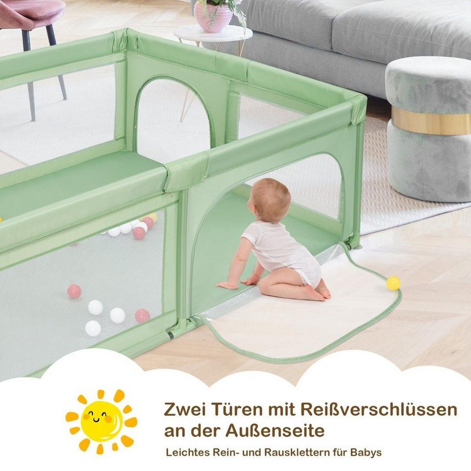 Northix  Laufgitter Baby Laufstall mit 50 Bällen & 2 Türen 205 x 147 x 68,5 cm Grün 