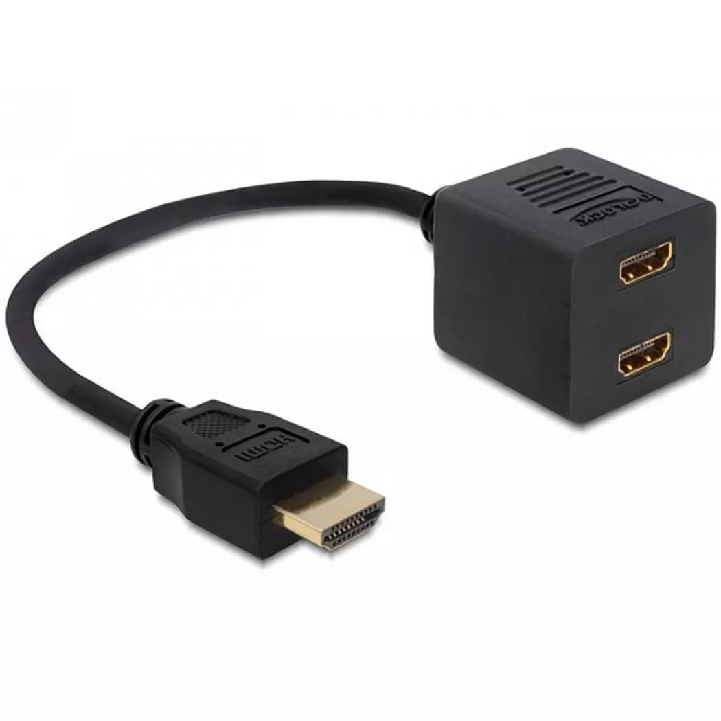 Delock 65226 HDMI Adapter [1x HDMI-Stecker - 2x HDMI-Buchse] Schwarz 12.00cm