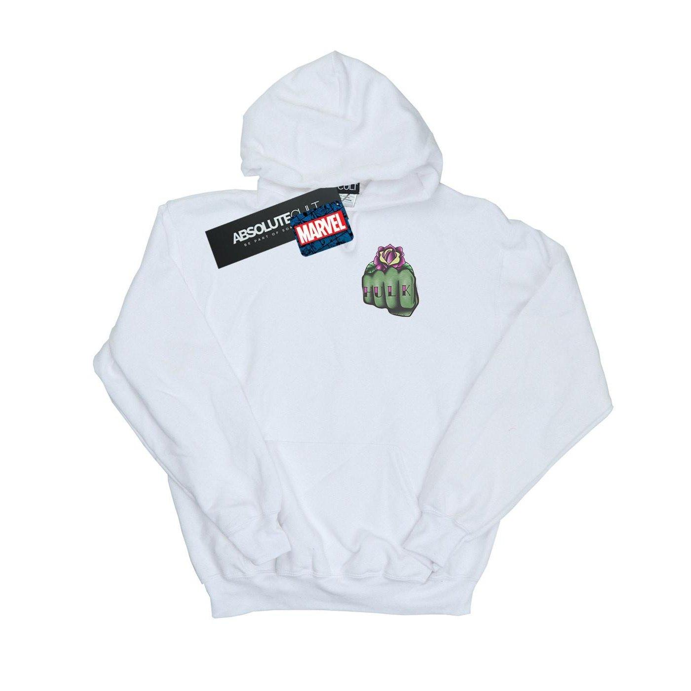 Image of Hulk Tattoo Fist Breast Print Kapuzenpullover Unisex Weiss 140/146