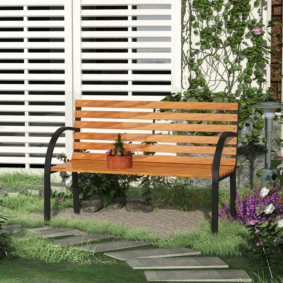 Northio Gartenbank Sitzbank Parkbank 2-Sitzer Garten Stahl+Kiefernholz Natur B122 X T60 X H83 Cm  