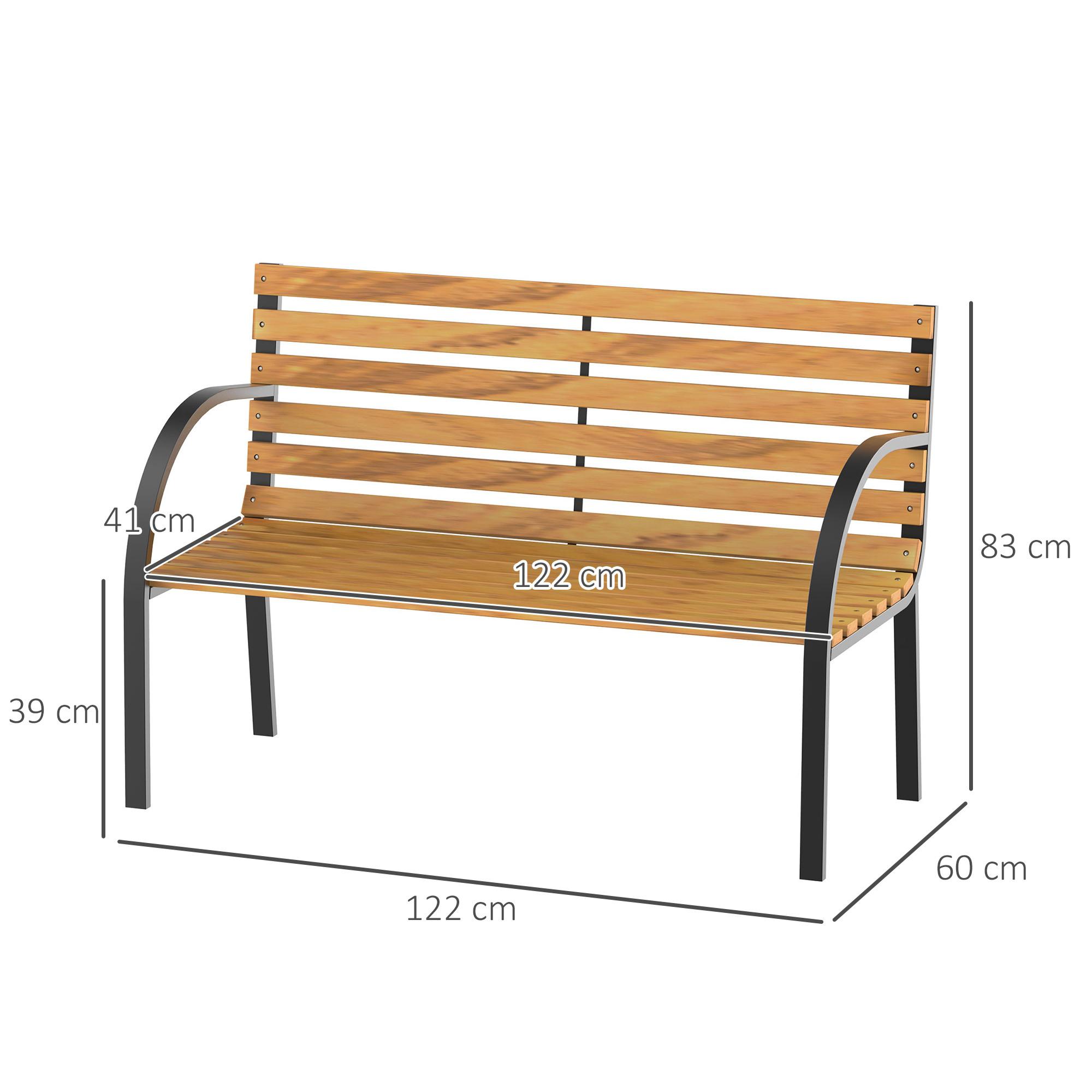 Outsunny Panca Da Giardino Panchina Da Giardino A 2 Posti In Acciaio + Legno Di Pino Naturale L122 X P60 X A83 Cm  