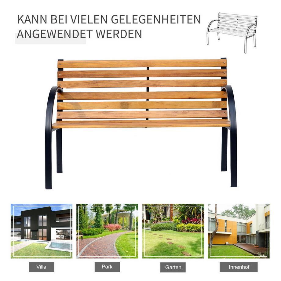 Northio Gartenbank Sitzbank Parkbank 2-Sitzer Garten Stahl+Kiefernholz Natur B122 X T60 X H83 Cm  