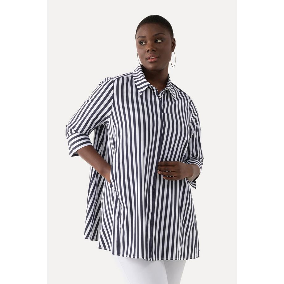 Ulla Popken Blouse rayée à plis godets avec manches 3/4  