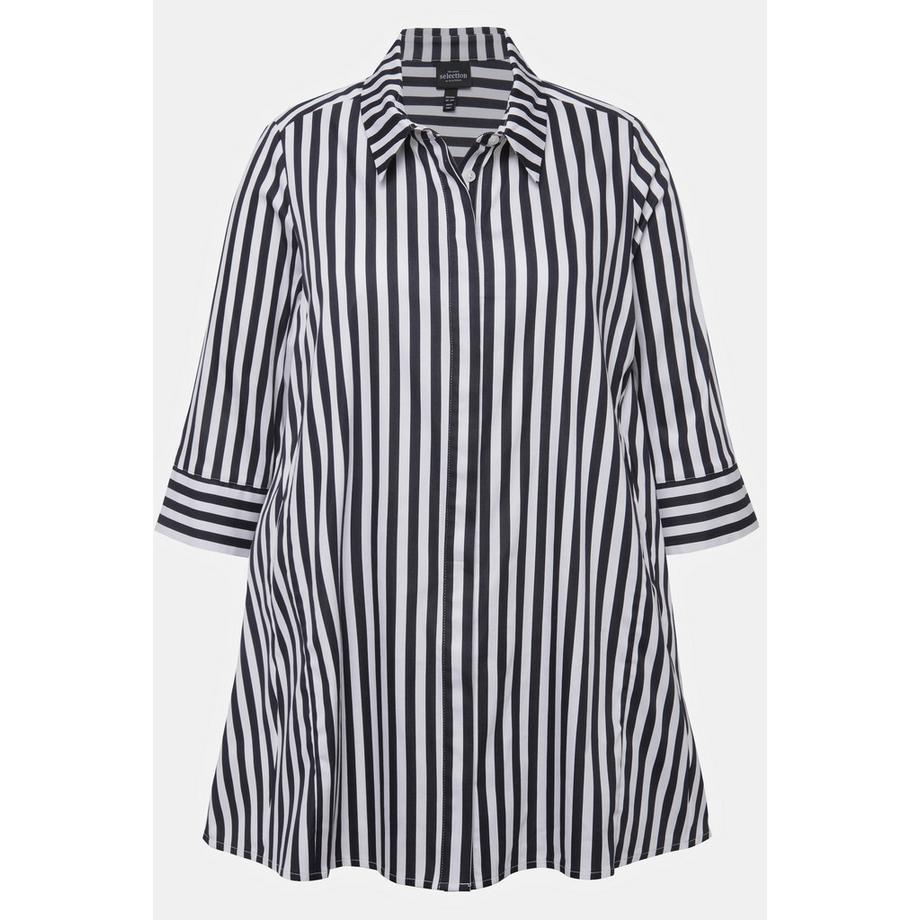 Ulla Popken Blouse rayée à plis godets avec manches 3/4  