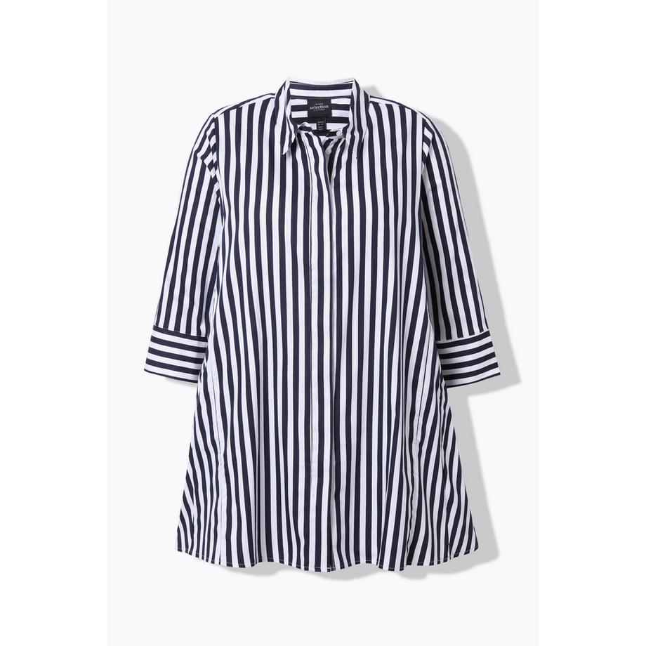 Ulla Popken Blouse rayée à plis godets avec manches 3/4  