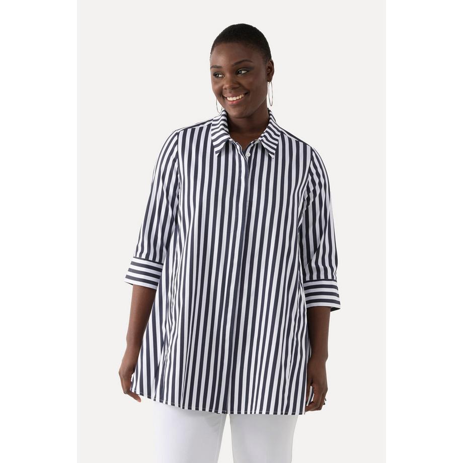 Ulla Popken Blouse rayée à plis godets avec manches 3/4  