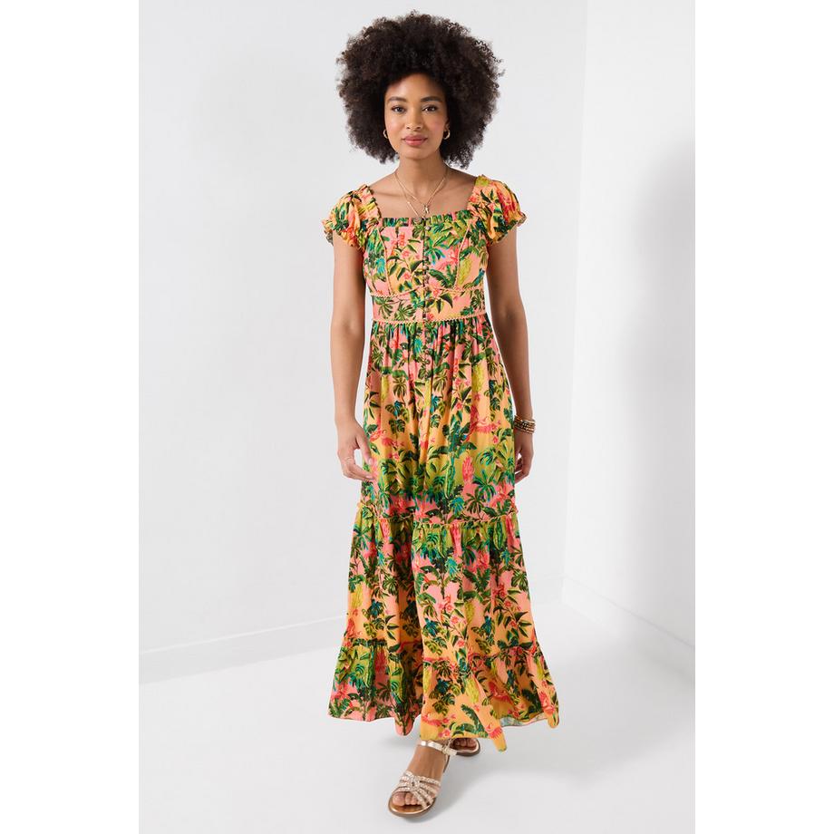 Joe Browns Abito Maxi con Scollo Quadrato e Maniche a Palloncino  
