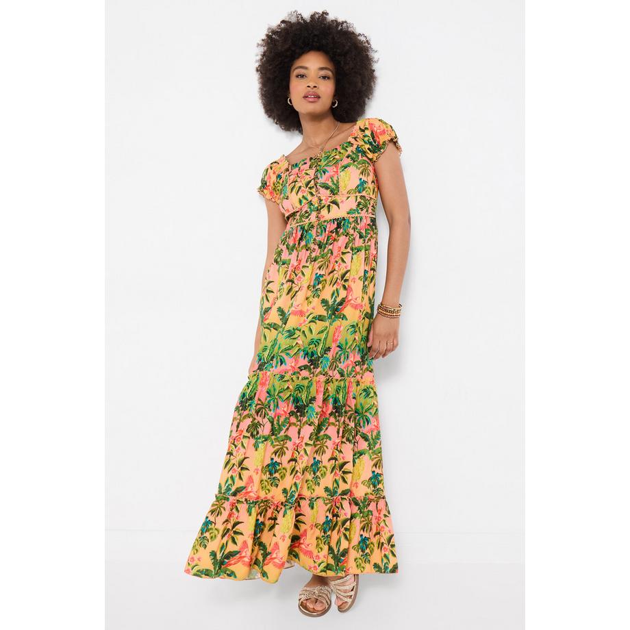 Maxikleid mit Karree-Ausschnitt und Puffärmeln