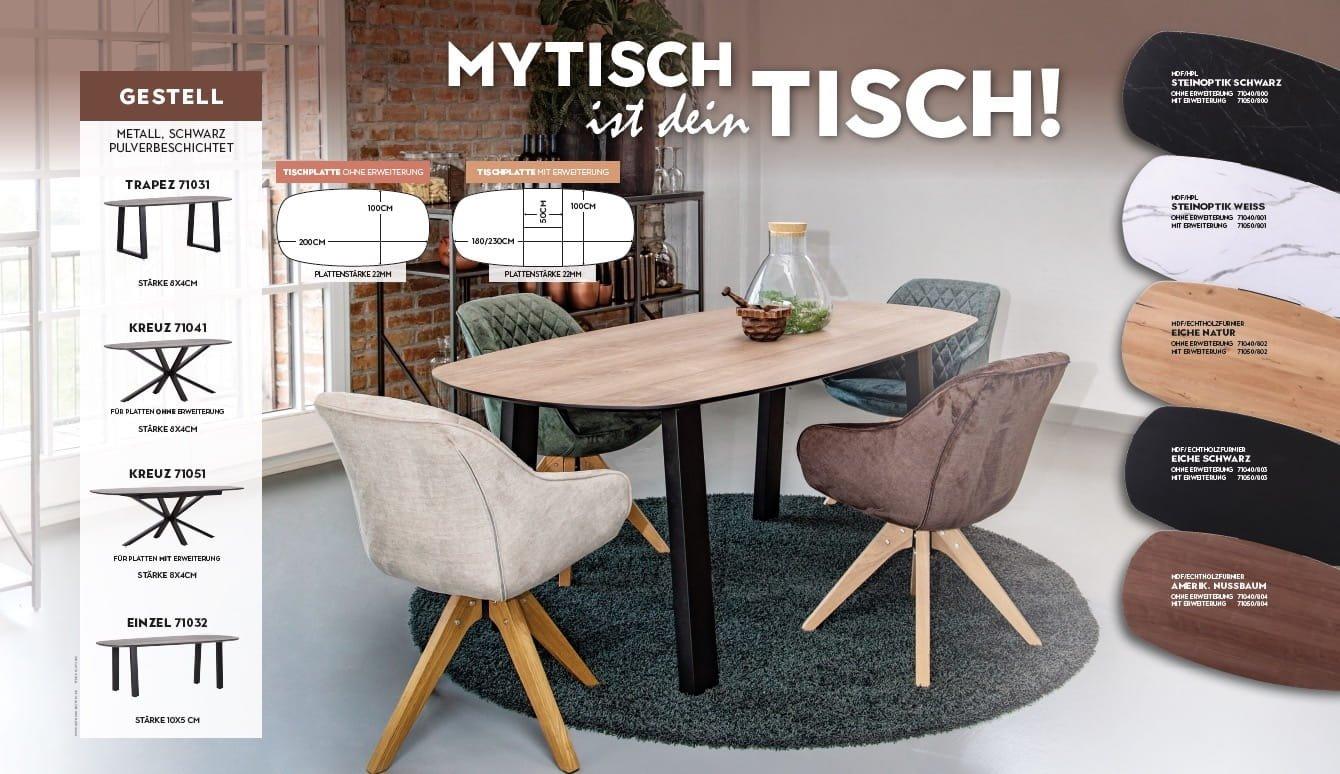 mutoni Table à rallonge MyTisch imitation marbre croix noir 180-230x100  