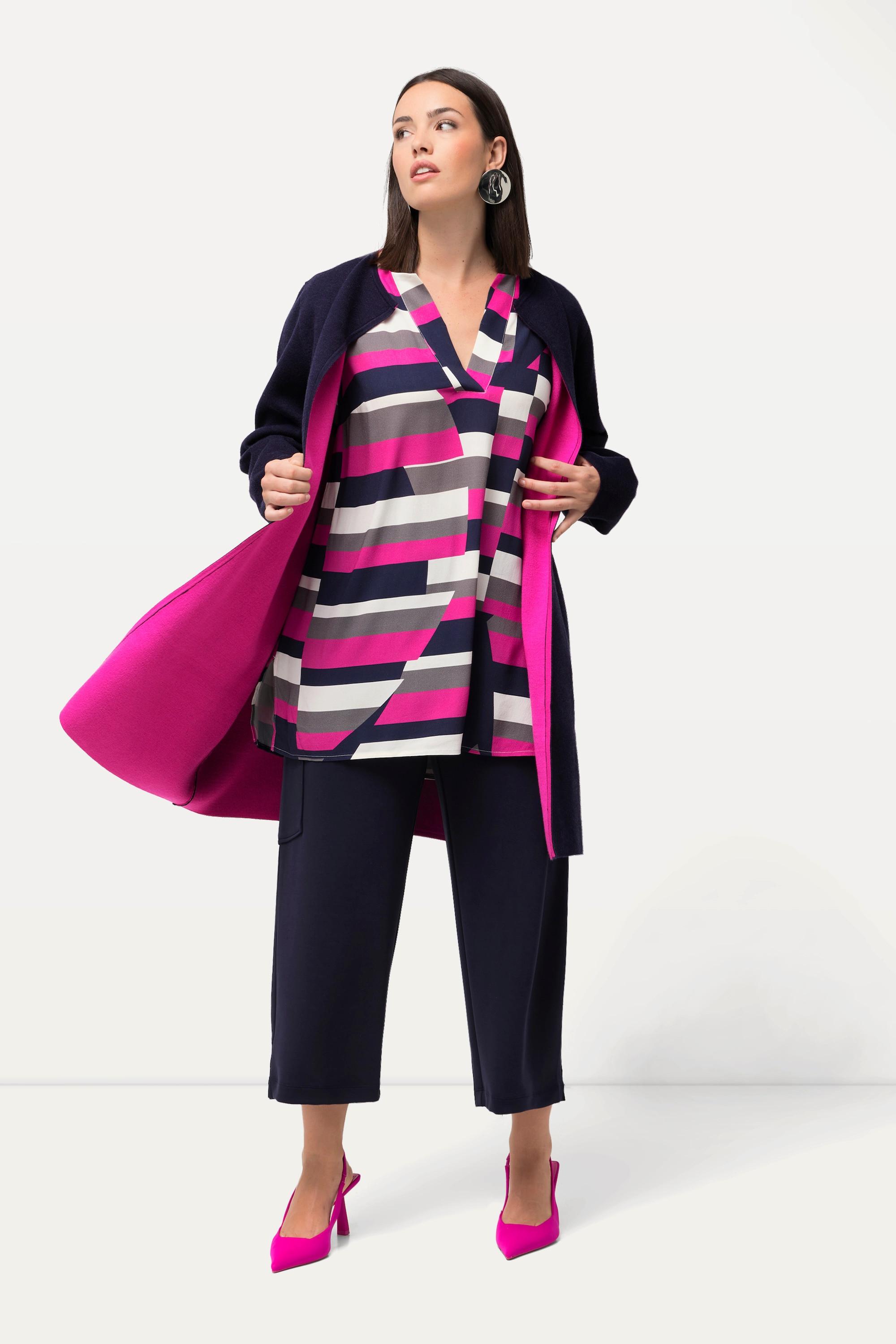 Ulla Popken  Cardigan lungo in maglia double face con collo con risvolti 