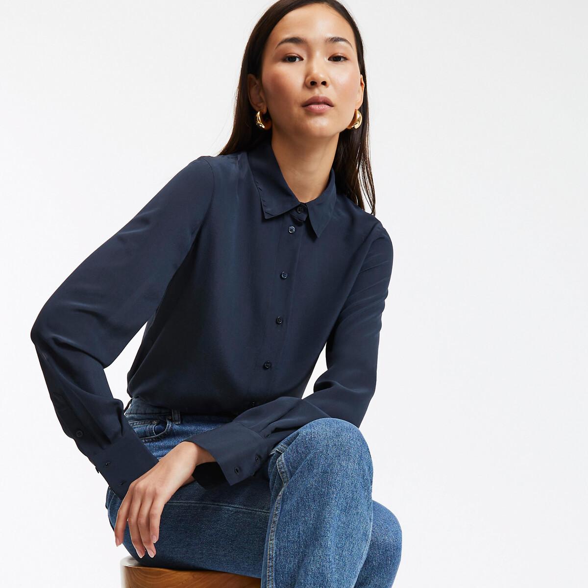 Image of Seidenbluse Mit Langen Ärmeln Damen Blau 34