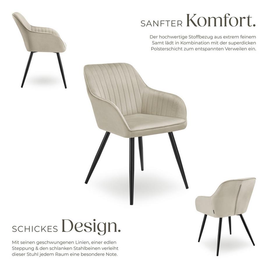 Tectake Esszimmerstuhl Marilyn gepolstert, in Samtoptik, gesteppt durchgehende Lehne  