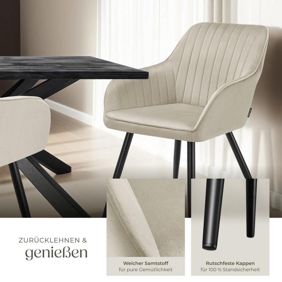 Tectake Esszimmerstuhl Marilyn gepolstert, in Samtoptik, gesteppt durchgehende Lehne  