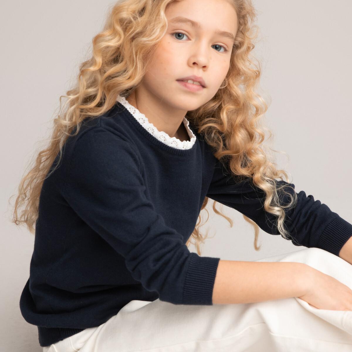 Image of Feinstrick-pullover Mit Lageneffekt Am Ausschnitt Mädchen Blau 3A