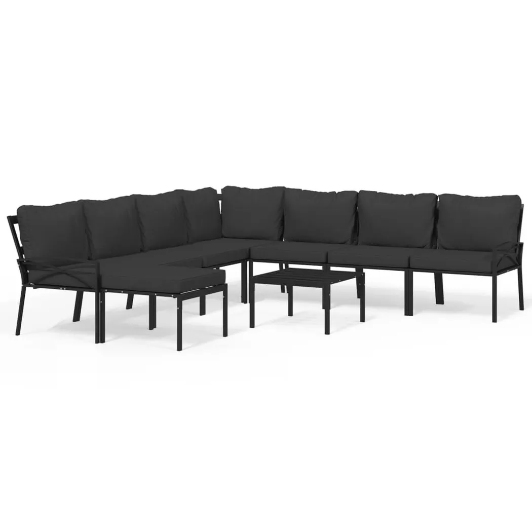 Salon de jardin Vidaxl acier noir 9 pieces 9 personnes