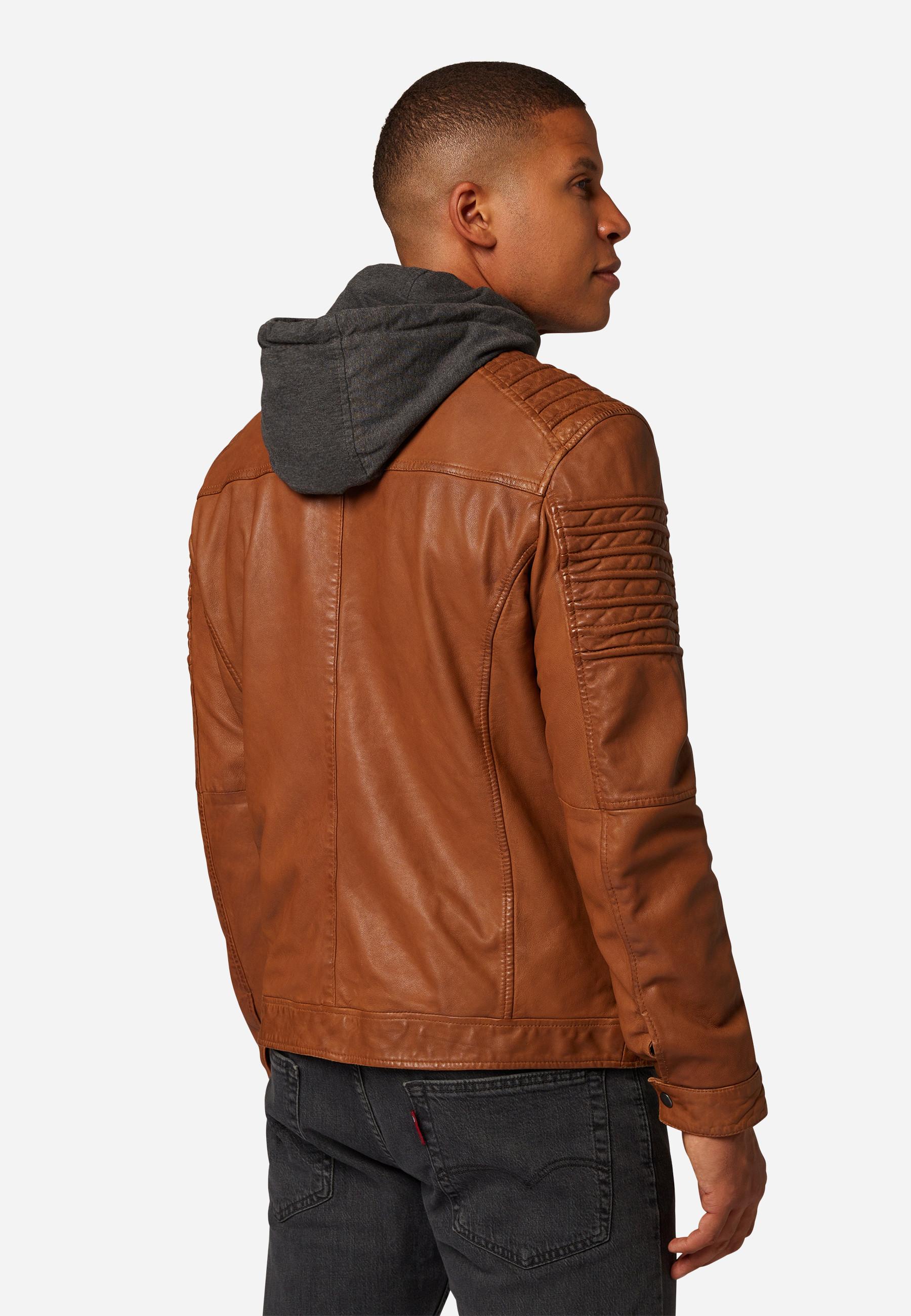 RICANO  Veste en cuir pour homme 12815 Hood, style motard avec capuche amovible 