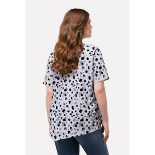 Ulla Popken  T-shirt con pallini, scollo a girocollo, nervature, orlo a punte e mezze maniche 