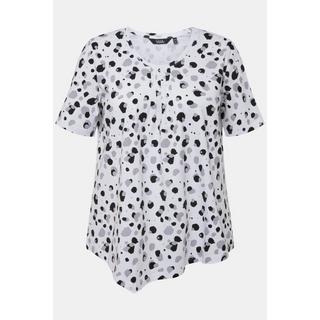 Ulla Popken  T-shirt con pallini, scollo a girocollo, nervature, orlo a punte e mezze maniche 