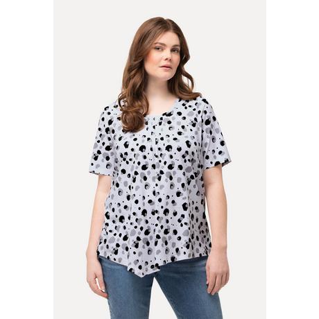 Ulla Popken  T-shirt con pallini, scollo a girocollo, nervature, orlo a punte e mezze maniche 