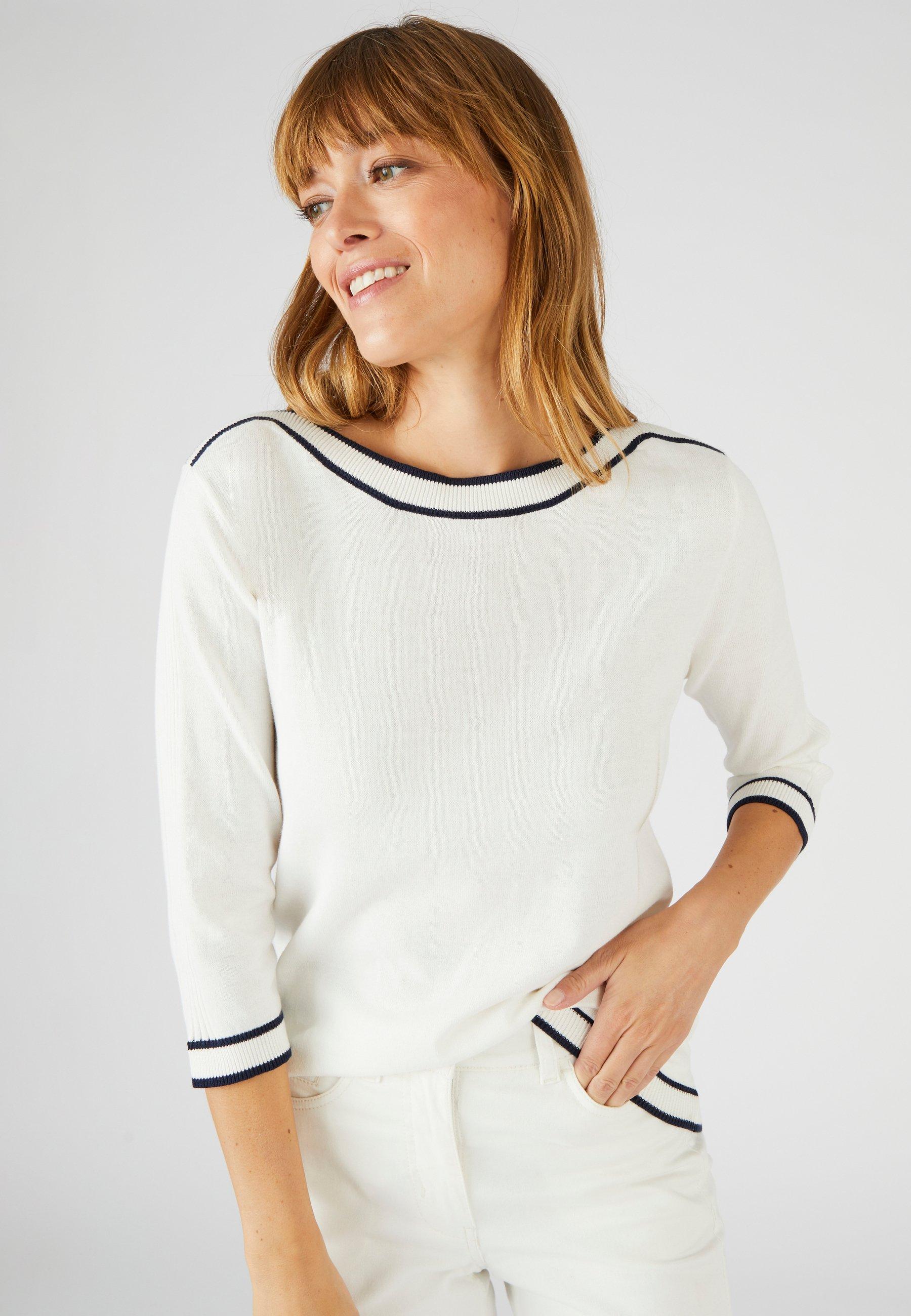 Image of Pullover Mit Streifen Und Rippenmuster. Damen Weiss 54/56