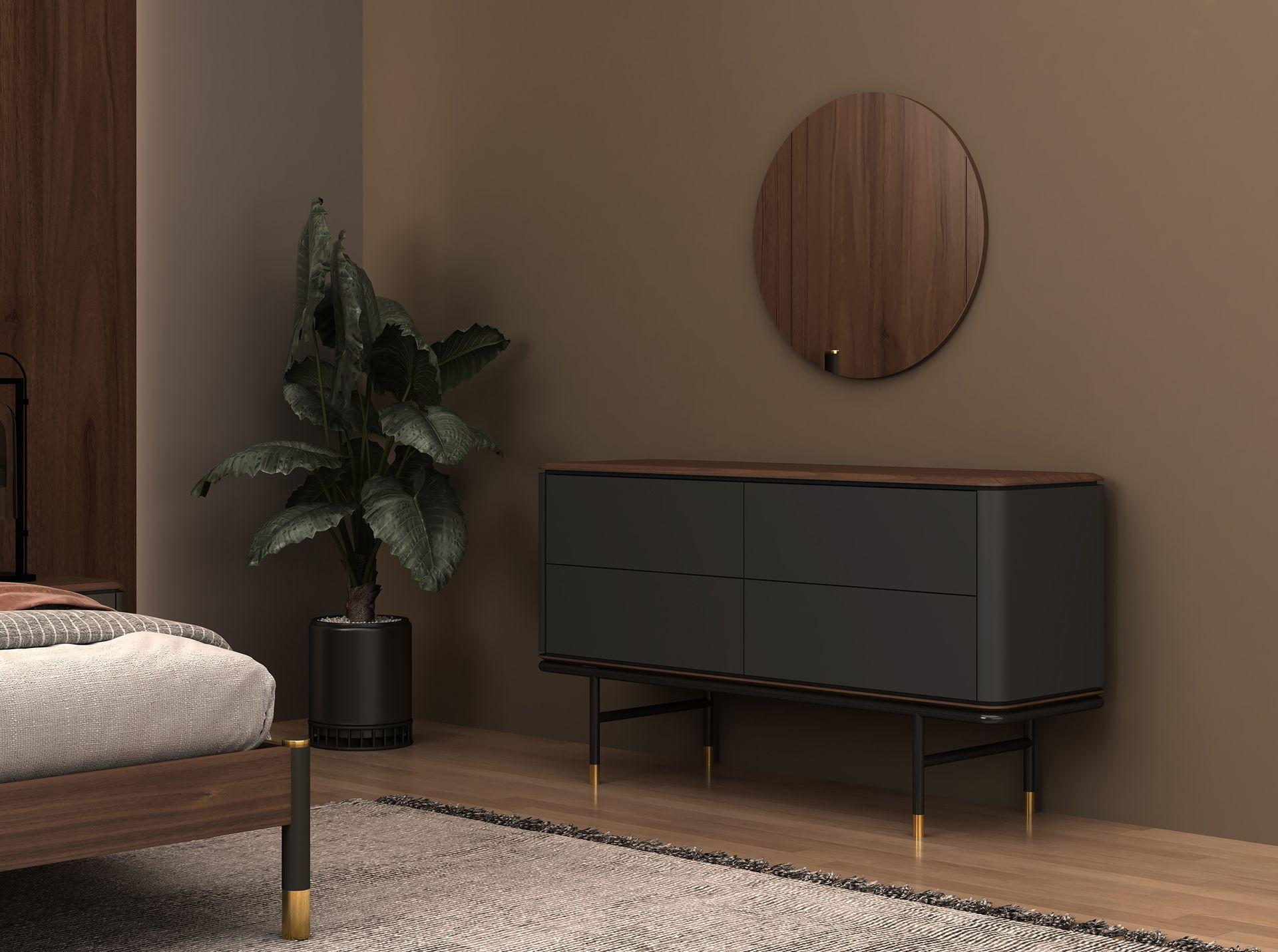 ANGEL CERDA Kommode aus dunkelgrauem, mattem Holz,em Stahl und Walnussplatte  