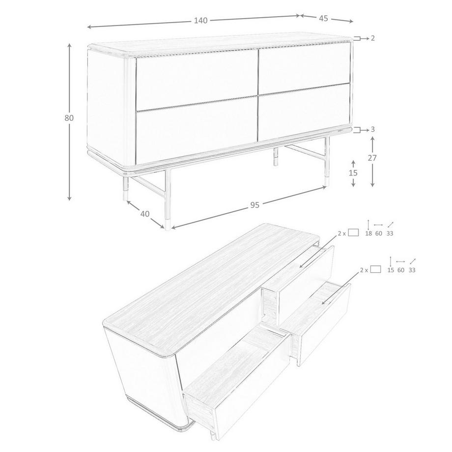 ANGEL CERDA Cassettiera in legno grigio scuro opaco, acciaio nero e piano in noce  