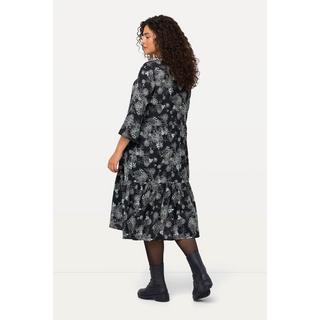 Ulla Popken  Robe midi silhouette en A, col tunisien, manches 3/4 et volants 