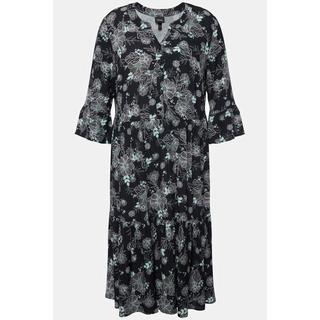 Ulla Popken  Robe midi silhouette en A, col tunisien, manches 3/4 et volants 